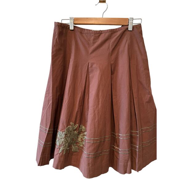 Anthropologie Odille Embroidered pleated skirt Mocha Brown 8 - Picture 3 of 6